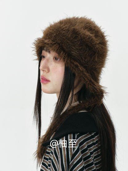 Chocolate Brown Plush Cat Ear Hat – Cozy Ear-Warmer Beanie