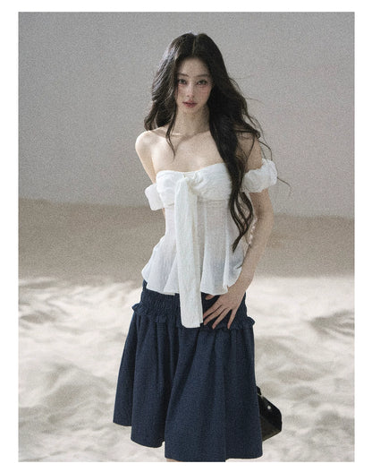 "Lazy Soliloquy" White Peplum Top & Wide-Leg Pants Set