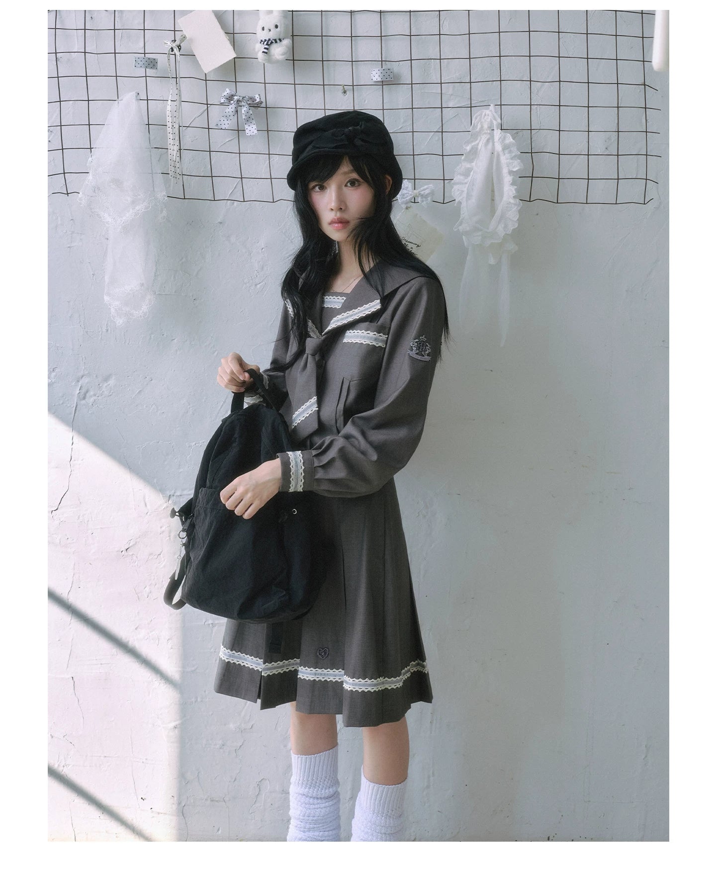 "Showa Girl" Sailor Uniform Collection (Sailor Blouse / A-Line Skirt / Box Pleated Midi Skirt / Polka Dot Scarf)