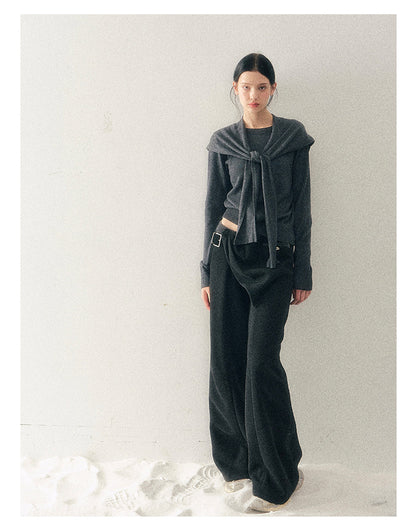 040126 "Orlane Academy" American Preppy Knit Top & Shawl Set - Paris Gray