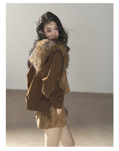 AOMALM - “Velvet Collar in the Evening Breeze” Chestnut Brown Faux Fur Shawl