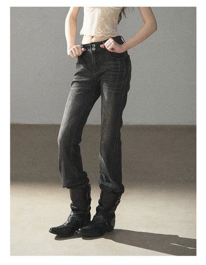 AOMALM - “Her Shoreline” American Vintage Slim Flare Jeans (Rock Black / Vintage Blue)
