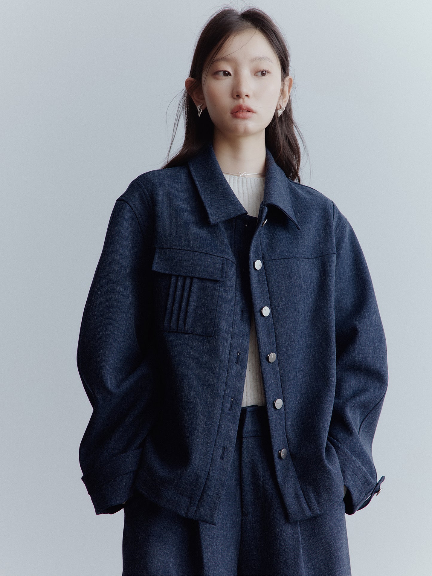 FUSSED Rebel Heiress Deconstructed Wool Jacket – Midnight Blue FOF-25AW192a