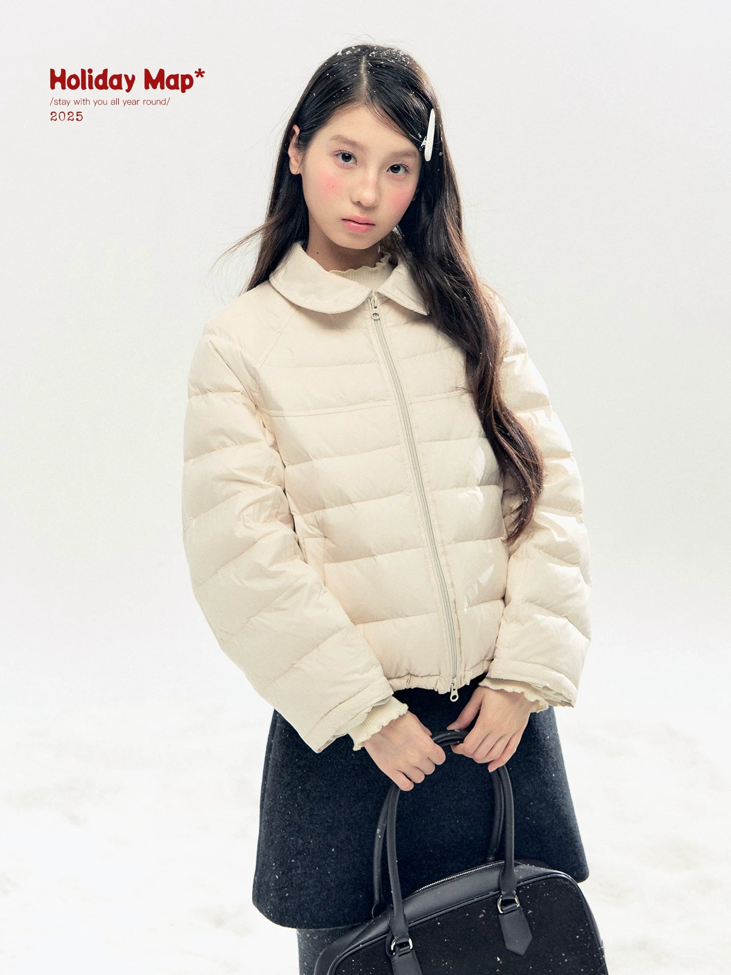 "Lily of the Valley Keepsake" Cropped Down Puffer Jacket (Pearl Beige/ Cloud Blue)