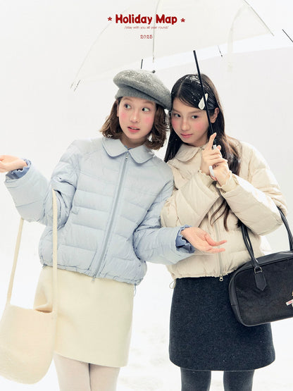 "Lily of the Valley Keepsake" Cropped Down Puffer Jacket (Pearl Beige/ Cloud Blue)