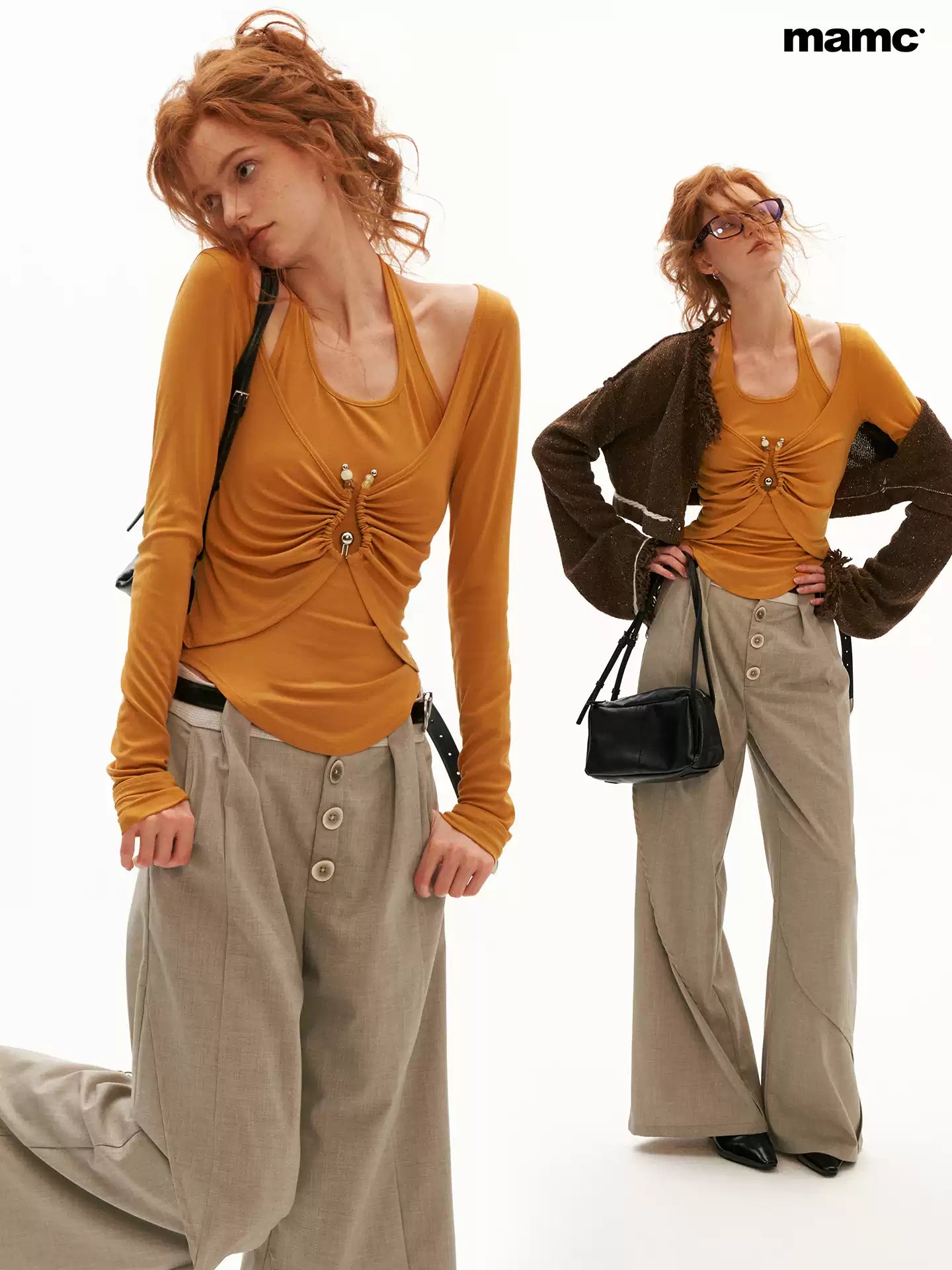 MAMC - Tencel Halter Ruched Layered Top (Red / Orange)