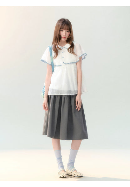 "Cloudside Letter" White Cape Collar Babydoll Blouse LL2026218
