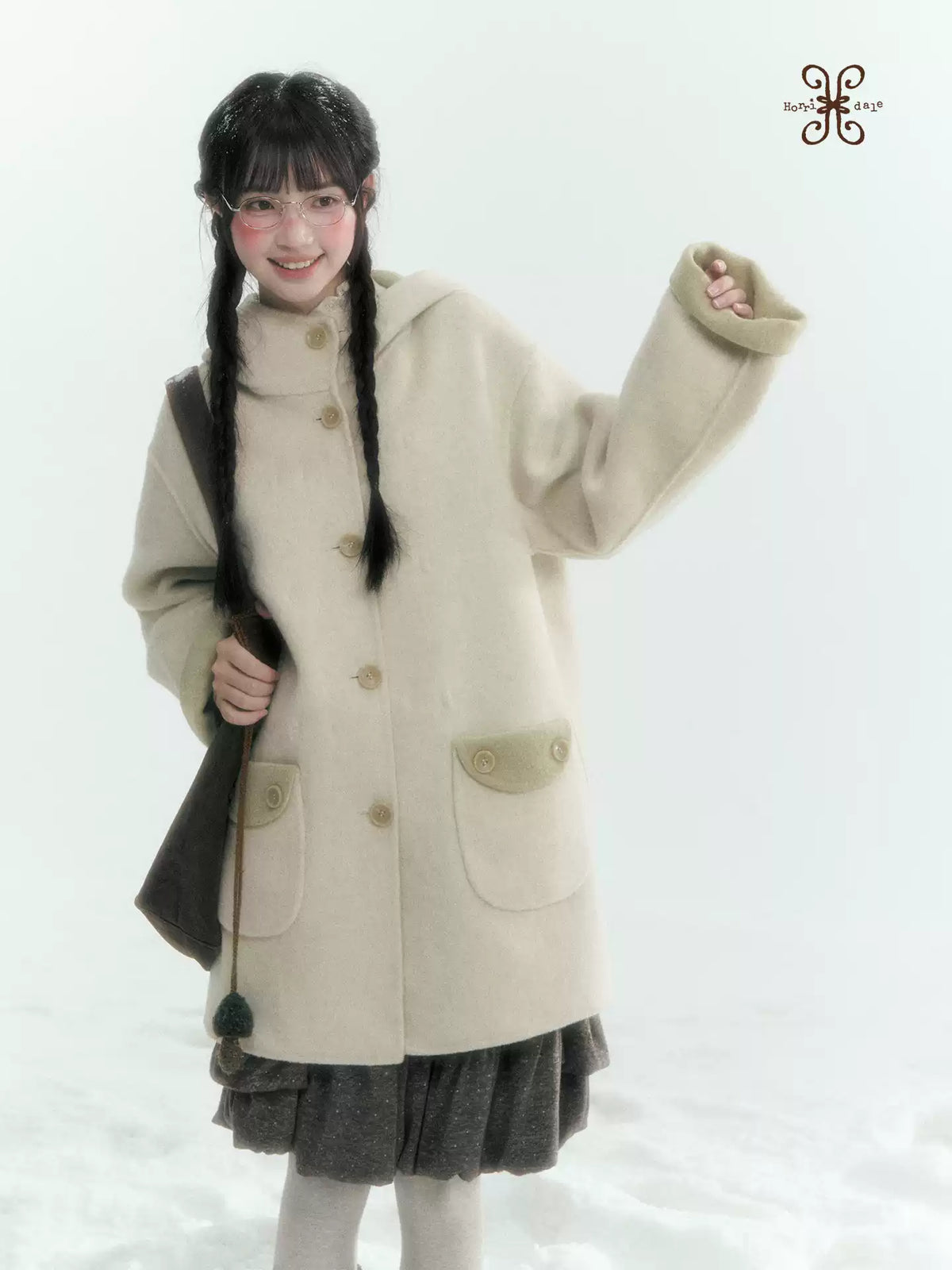 Horridale - Moss Green and Cream Reversible Hooded Wool Coat