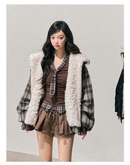 少也眼 “Pride & Prejudice” Reversible Oversize Jacket – Black & Blue Plaid