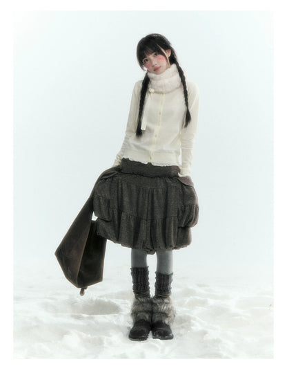 Horridale - Gray Brown Green Polka Dot Low-Rise Knit Bubble Skort