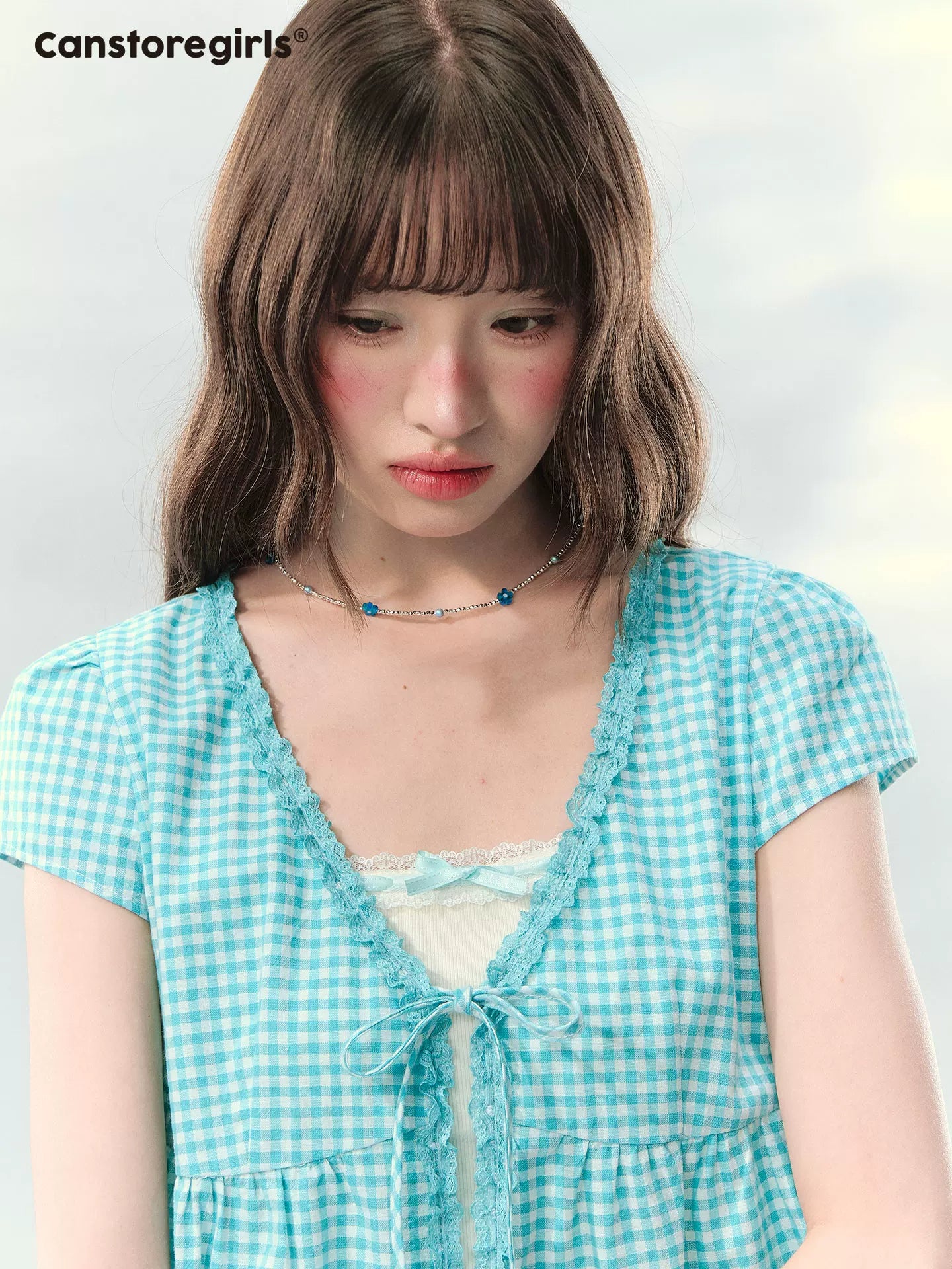 “Sea Salt Letters” Plaid Lace Layered Skirt Set  LL2026168