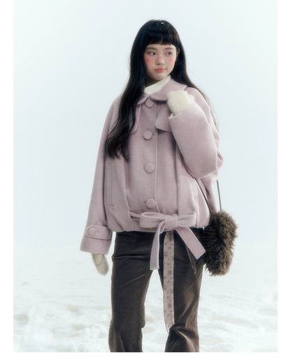 Short Cocoon Wool-Blend Coat (Taro Purple / Oatmeal Gray)