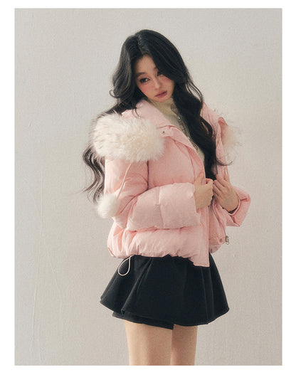 少也眼 "Snowfall on Her" White Duck Down Jacket – Soft Blush Edition