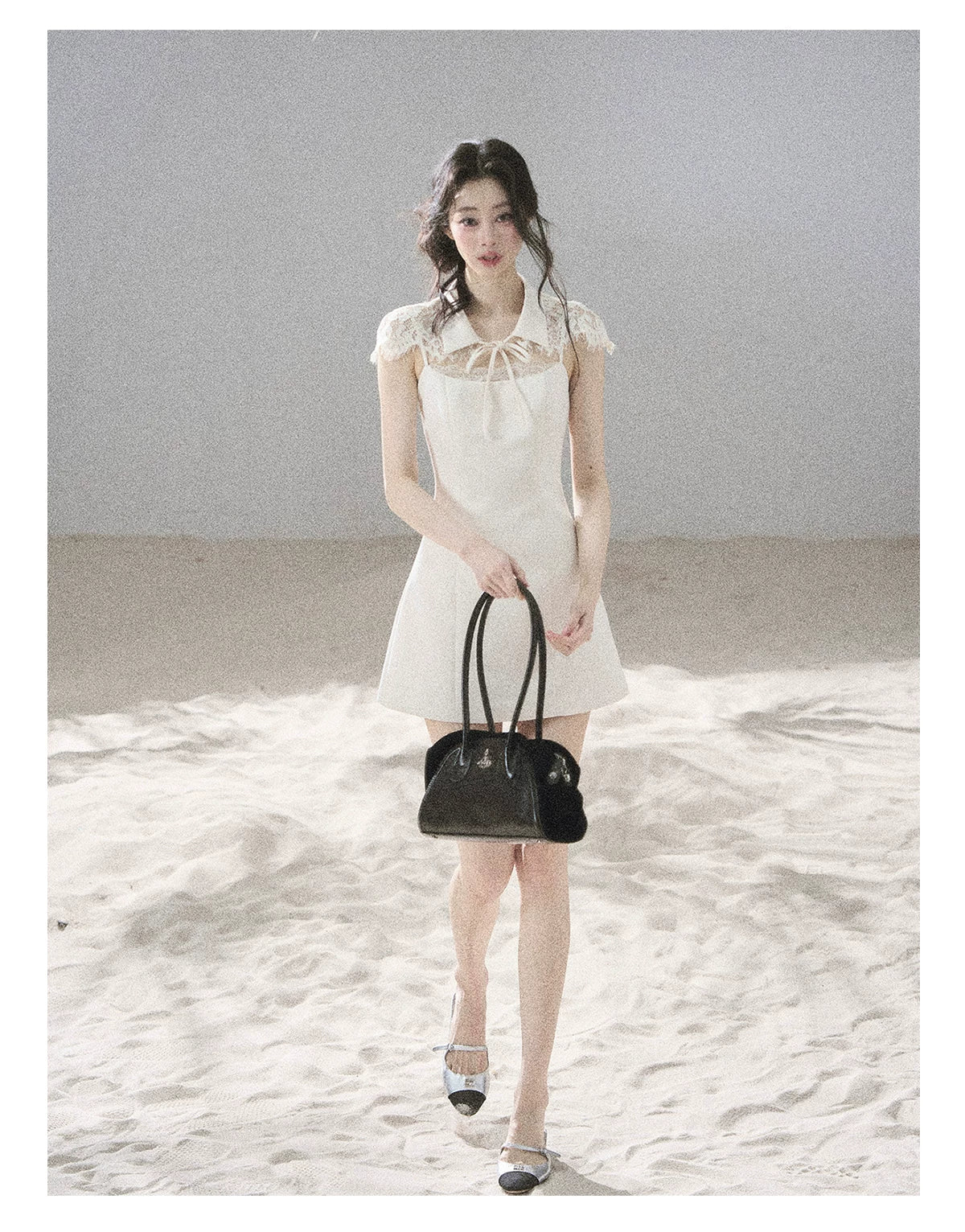 "Moonlit Rose Sonata" Cream Ivory Lace Mini Dress & Cape Set