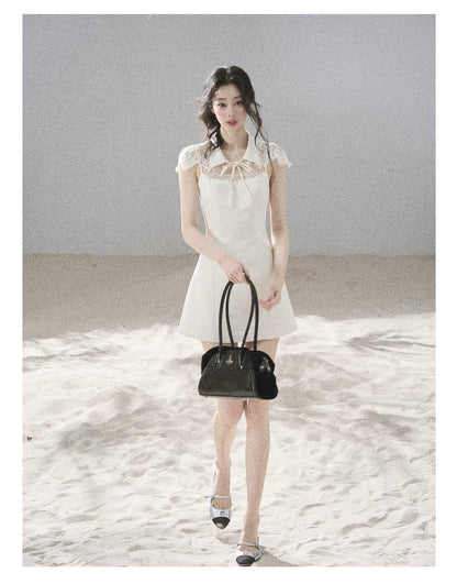 "Moonlit Rose Sonata" Cream Ivory Lace Mini Dress & Cape Set
