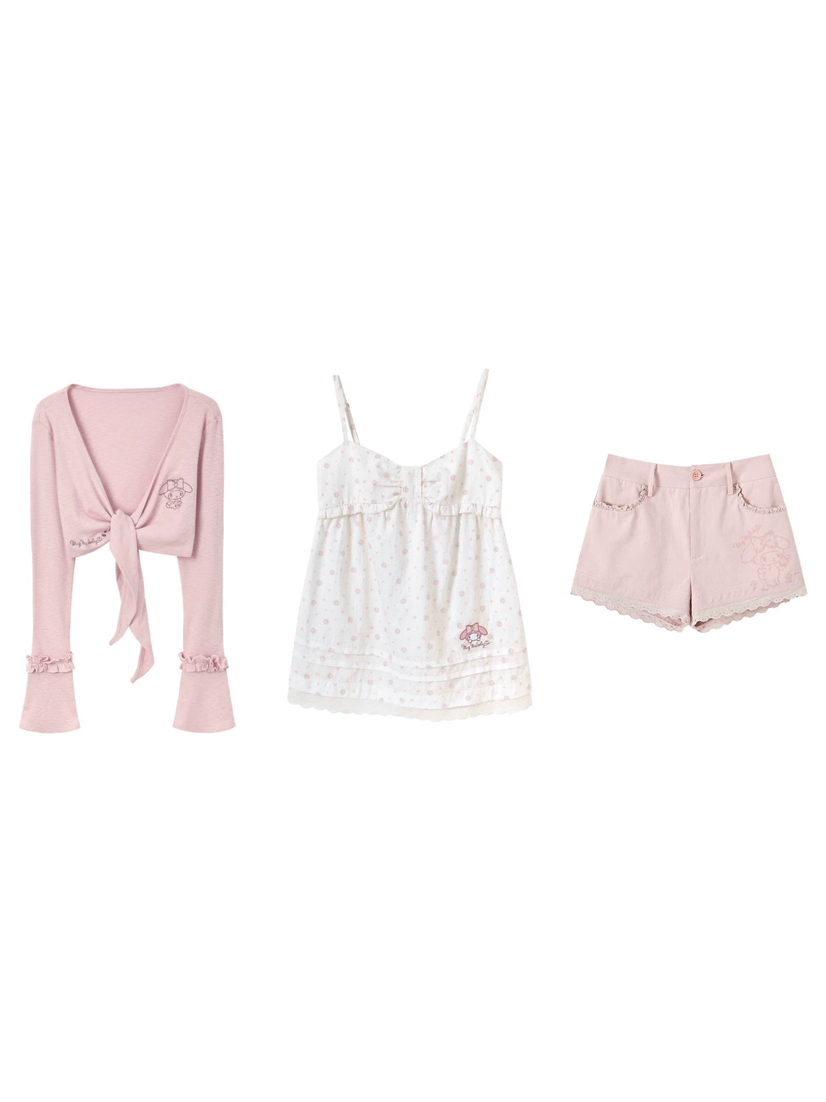 “Melody Blush Garden” Pink Knit Cardigan & Floral Cami Set