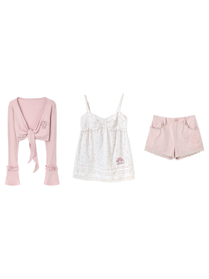 “Melody Blush Garden” Pink Knit Cardigan & Floral Cami Set