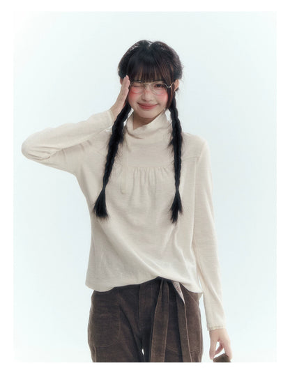 Floral Bow Lace-Tie Knit Top (Gray Floral / Light Khaki Beige)