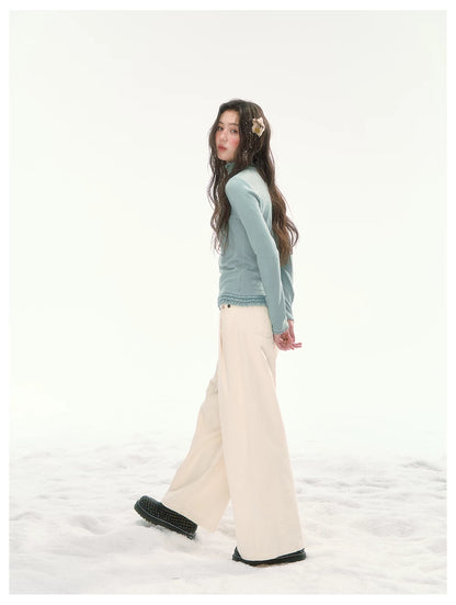 CANSTORE - "Bean Paste & White Peach" Ivory Corduroy Wide-Leg Trousers