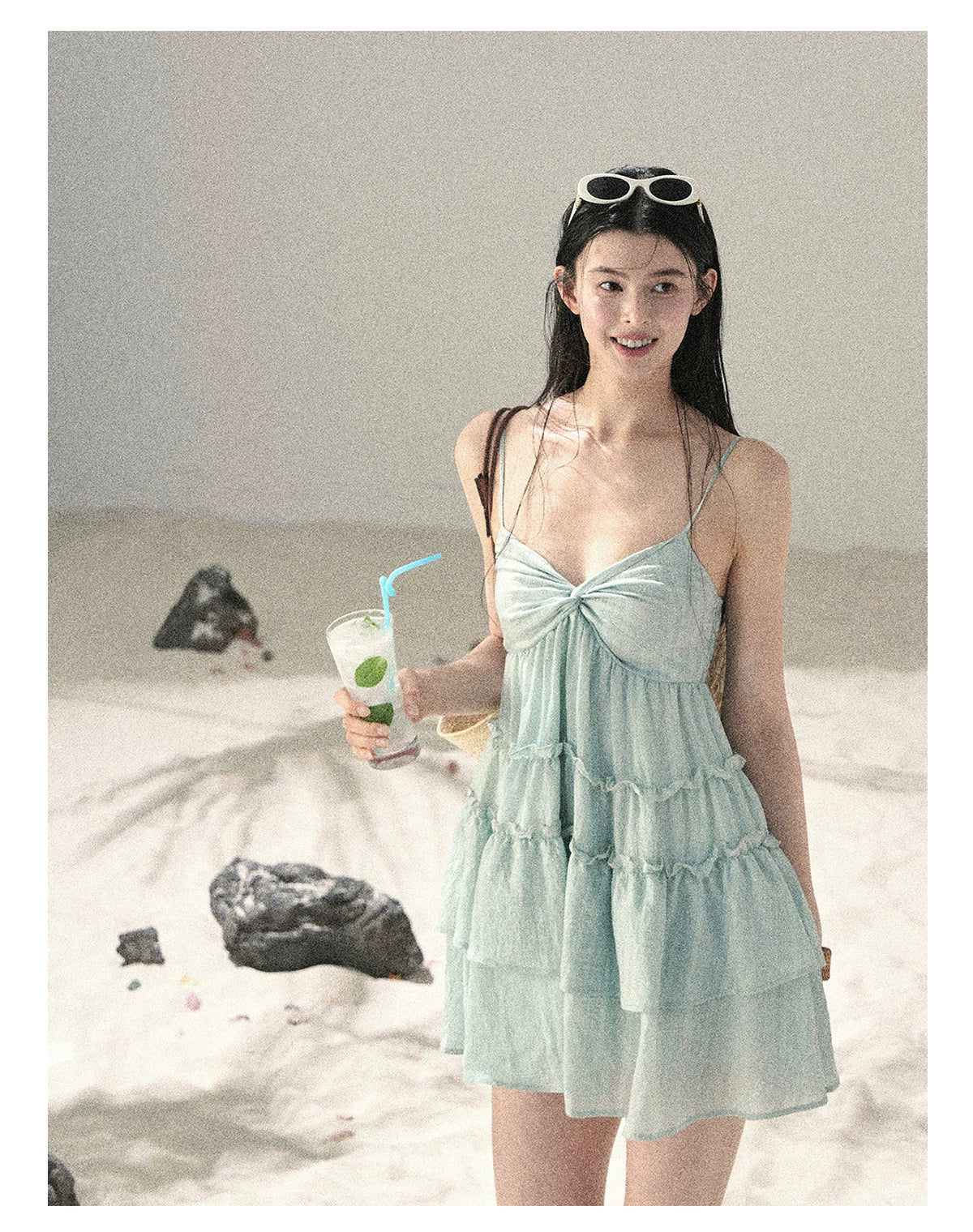 "Mossy Stone Steps" Primrose Green Tiered Cami Mini Dress