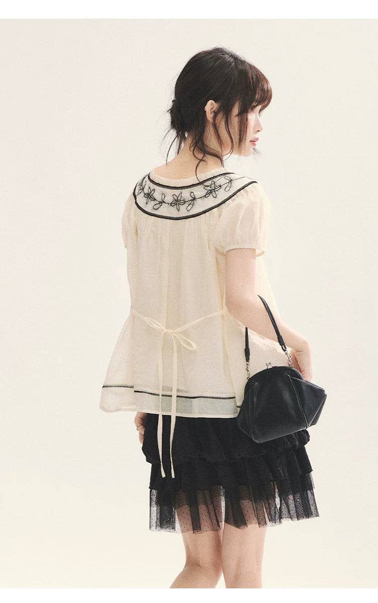 "Black & White Sonata" Polka Dot Mesh Tiered Jellyfish Skirt (White/ Black)
