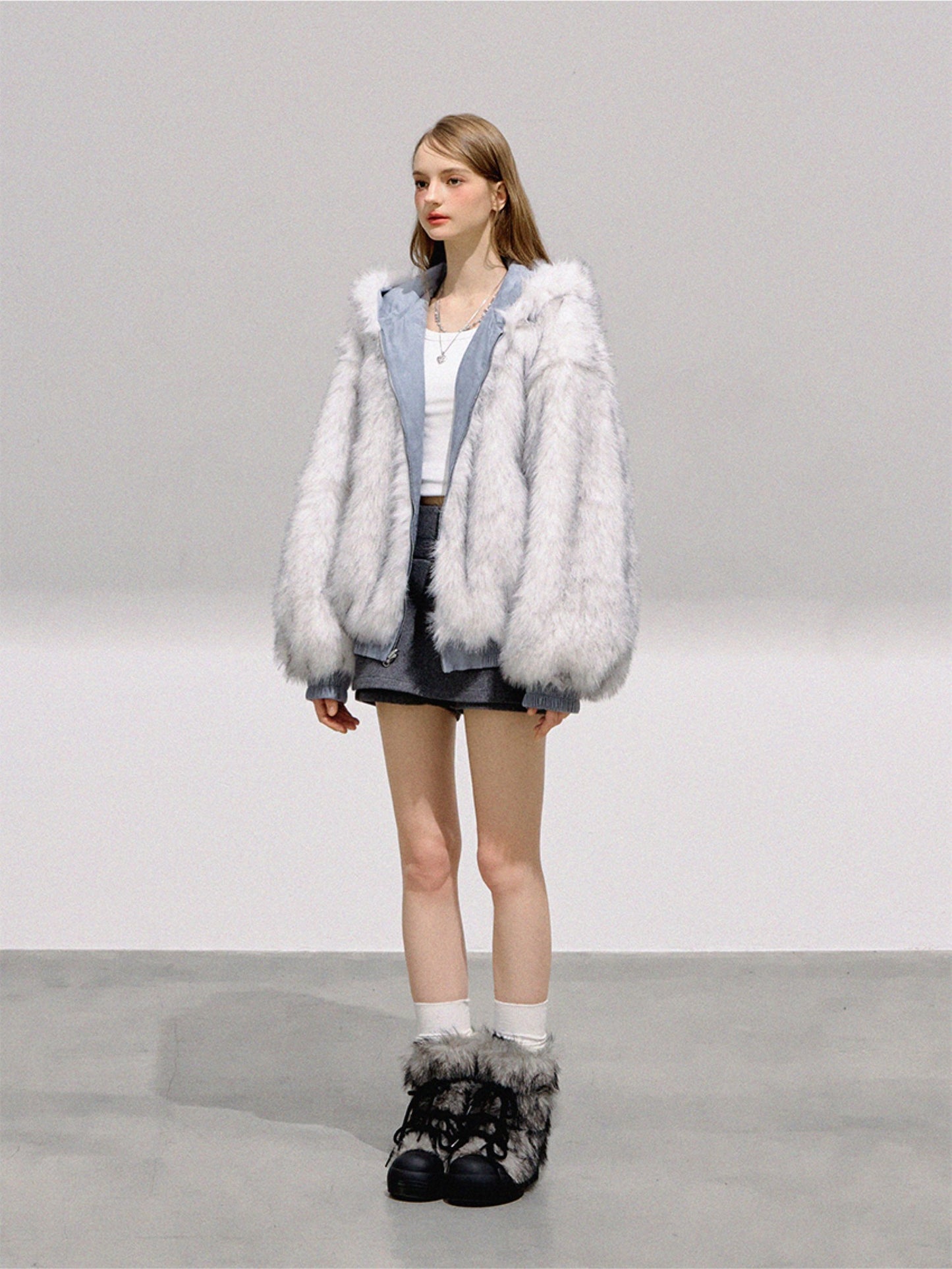 BOHOL BLING - Glacier Blue Reversible Faux Suede Fleece Jacket