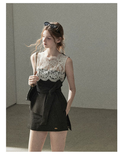 "The Quiet Strength" Black Iris Lace Sleeveless Crop Top