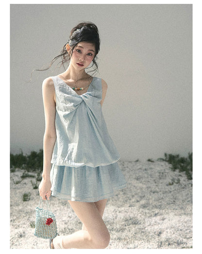 “Whispering Grass” Moonlight Blue Twist Mini Dress