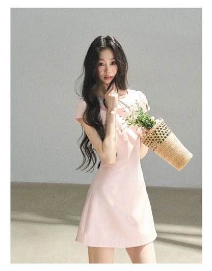 "First Bloom" Pink Mist Satin Puff Mini Dress
