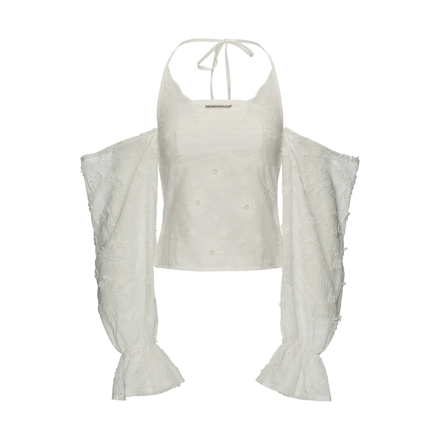 White Off-Shoulder Embroidered Halter Blouse WE994