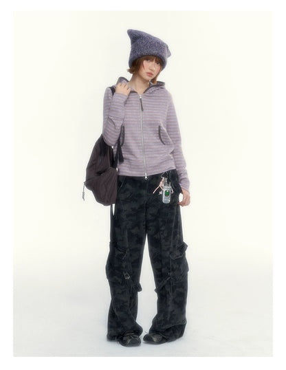 Camouflage Washed Wide-Leg Utility Pants