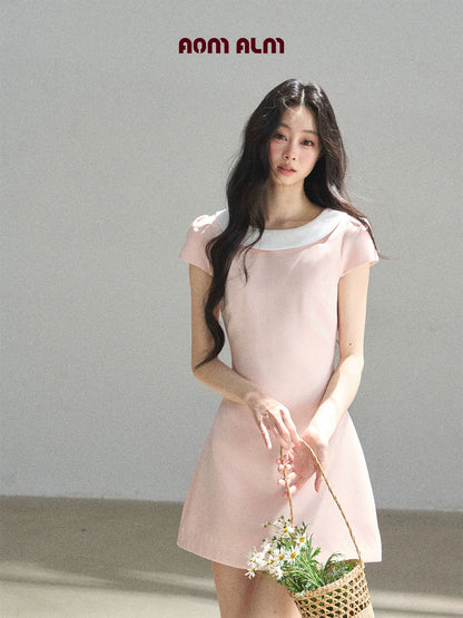 "First Bloom" Pink Mist Satin Puff Mini Dress