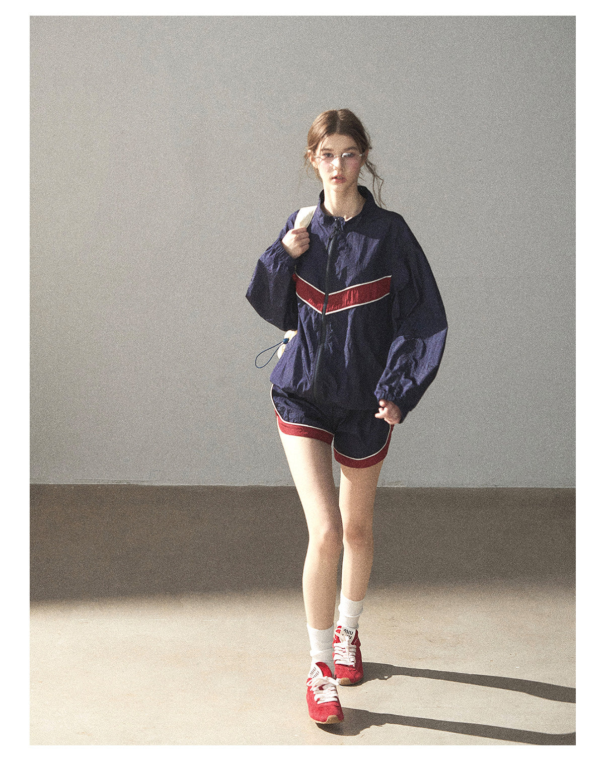 170726 "Keep Running" Navy Blue Retro Track Jacket & Shorts Set