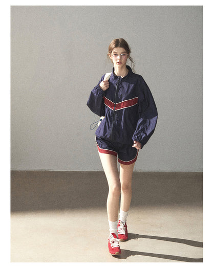 170726 "Keep Running" Navy Blue Retro Track Jacket & Shorts Set