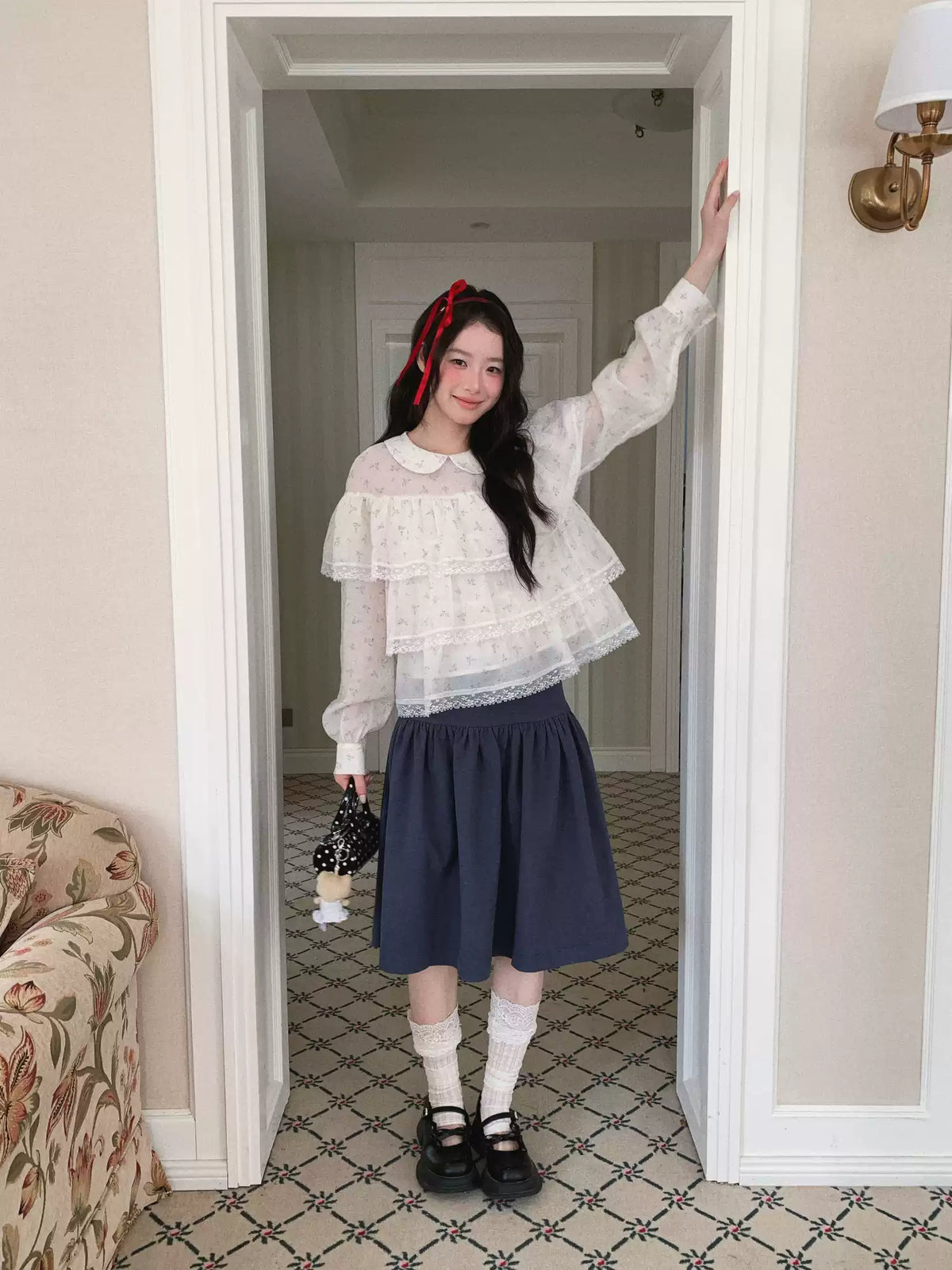 [RF] “Vanilla Blossom Reverie” Lace Blouse (Pink / White)