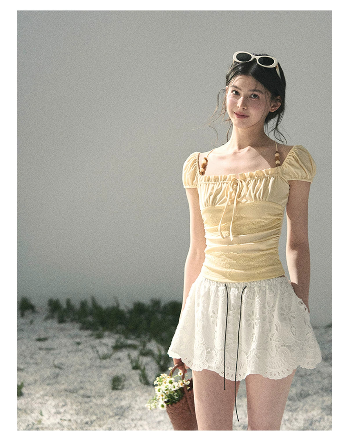 “Lost in Your Embrace” Gardenia White Lace Puff Skort