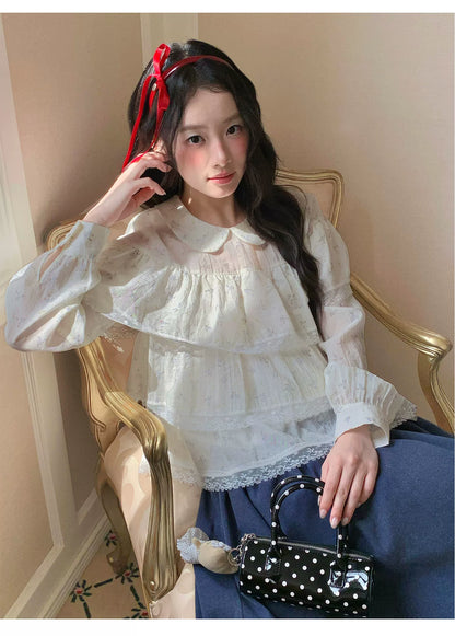 [RF] “Vanilla Blossom Reverie” Lace Blouse (Pink / White)
