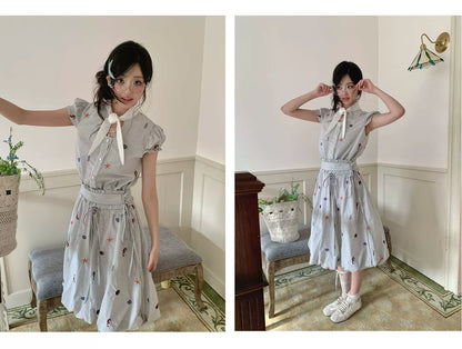 “Seaside Plaid Isle” Ocean Plaid Bubble Hem Dress