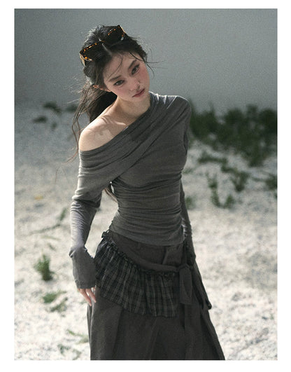“Where Shadow Walks Beside Light” Dusk Gray Asymmetrical Top