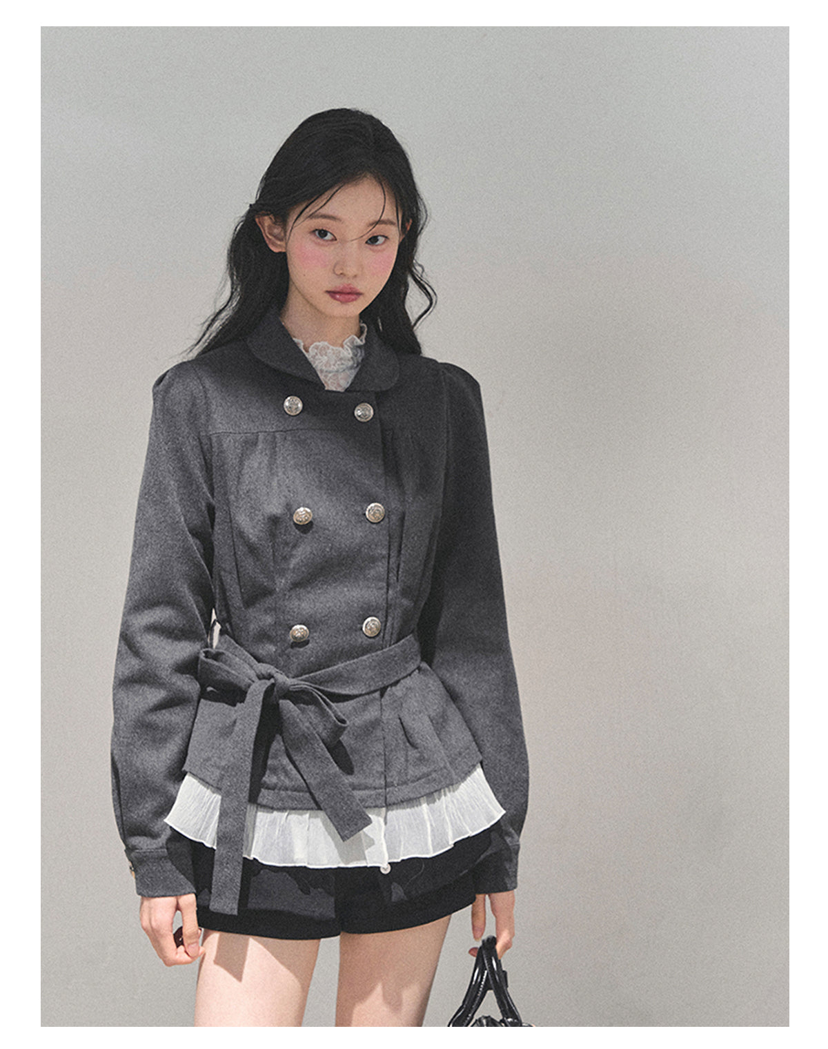 少也眼 "Twilight Whispers" Hepburn-Style Waist-Cinch Blazer