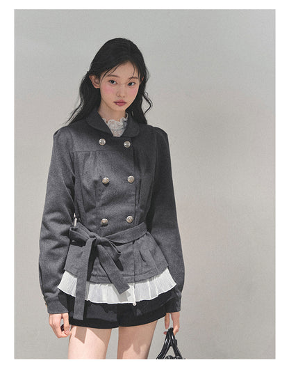 少也眼 "Twilight Whispers" Hepburn-Style Waist-Cinch Blazer