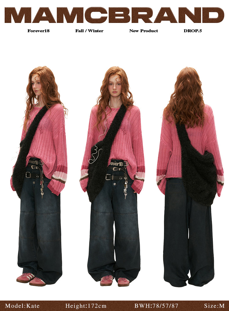 MAMC - Striped Round Neck Sheer Top