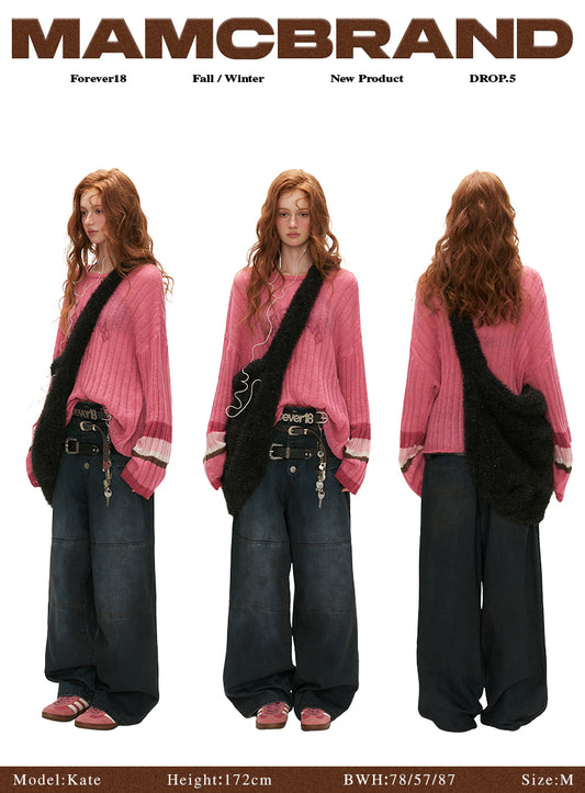 MAMC - Striped Logo Knit Pullover – Pink WE463