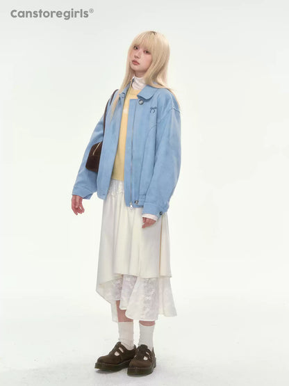 [CAN] Dusty Blue Suede Bow Embroidery Jacket