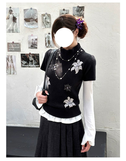 "Showa Lily" Black Knit Sweater Vest Set