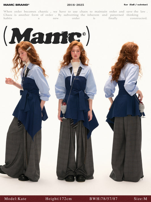 MAMC - Asymmetric Navy Strapless Bow Dress