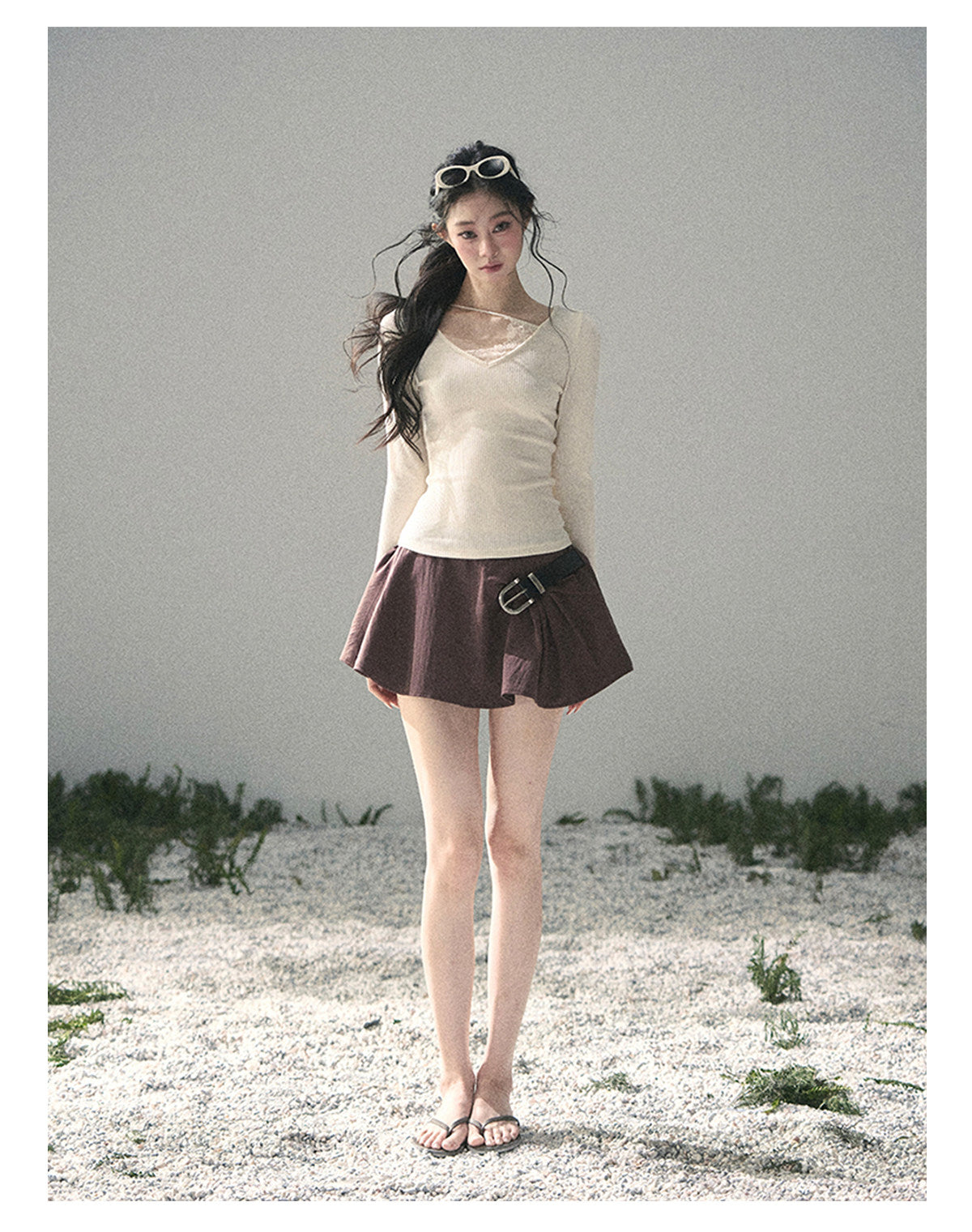 “Day & Night” Milk Apricot Lace Knit Top