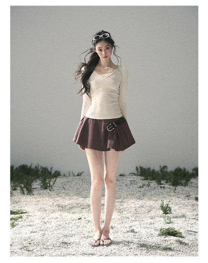 “Day & Night” Milk Apricot Lace Knit Top