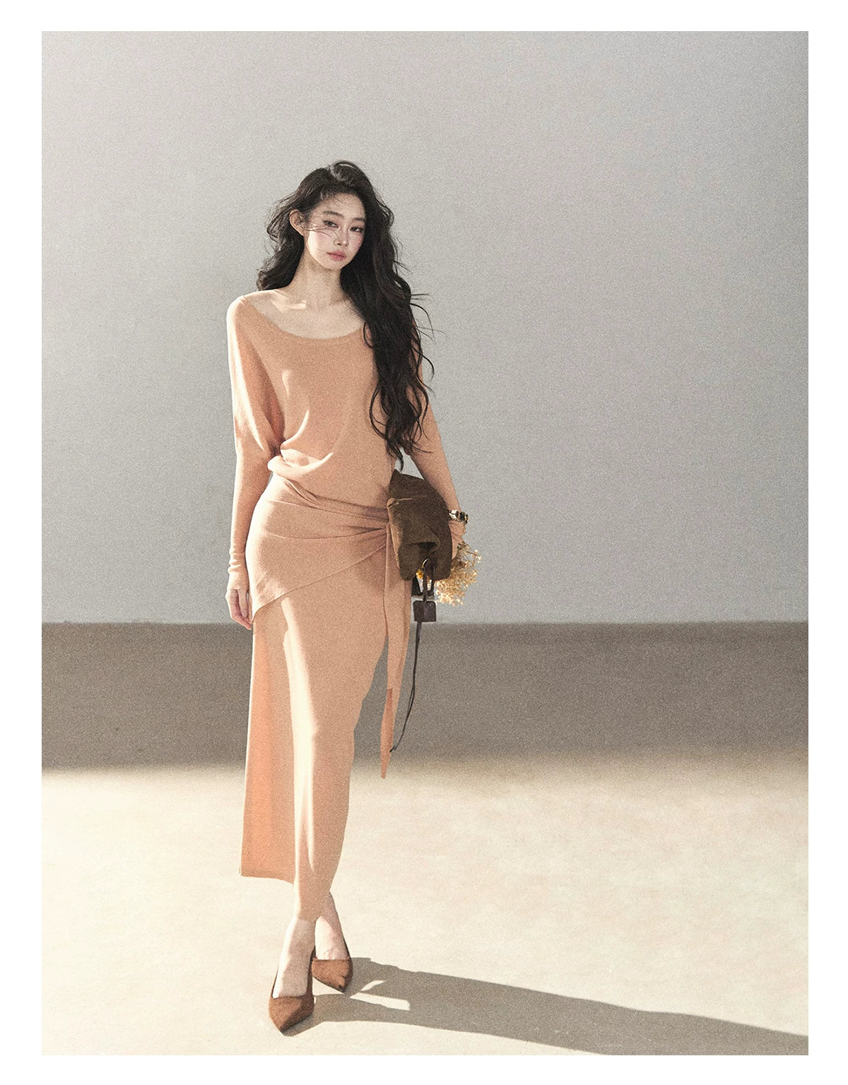 AOMALM - "Under the Sunset" Mauve Linen-Blend Mermaid Dress Set