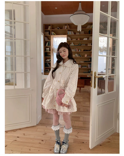 “Sweetheart Whisper” Beige Apricot Heart Print Midi Dress